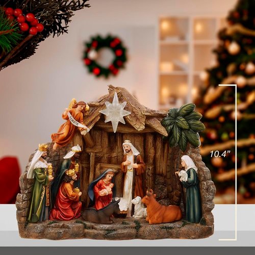 Kurt Adler Light-Up Nativity Table Piece - 10.4-Inch Battery Operated Decor