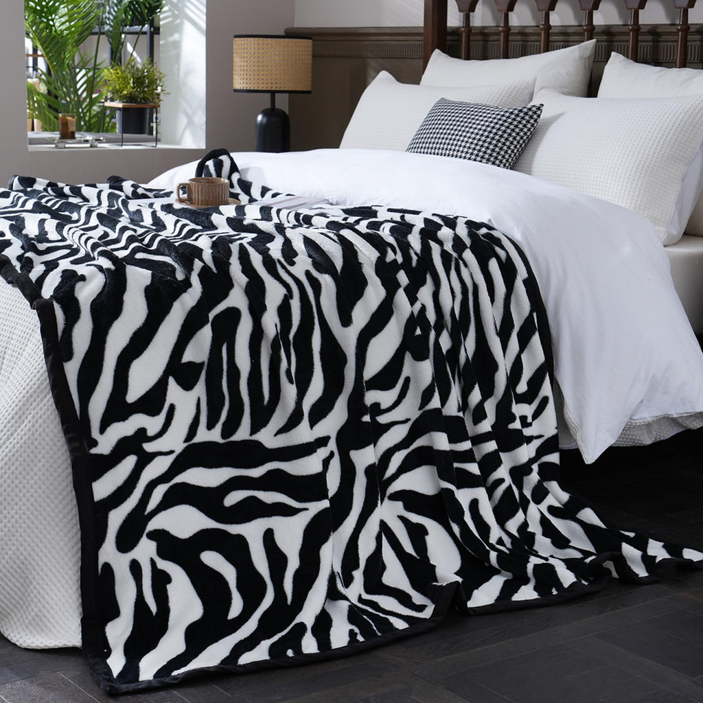 PU MEI Fuzzy Flannel Throw Blanket for Sofa, Couch, Bed, Black and White Zebra Print Blanket Animal - Lightweight Double Sided Cozy Super Soft Blankets, 50" x 60" inches