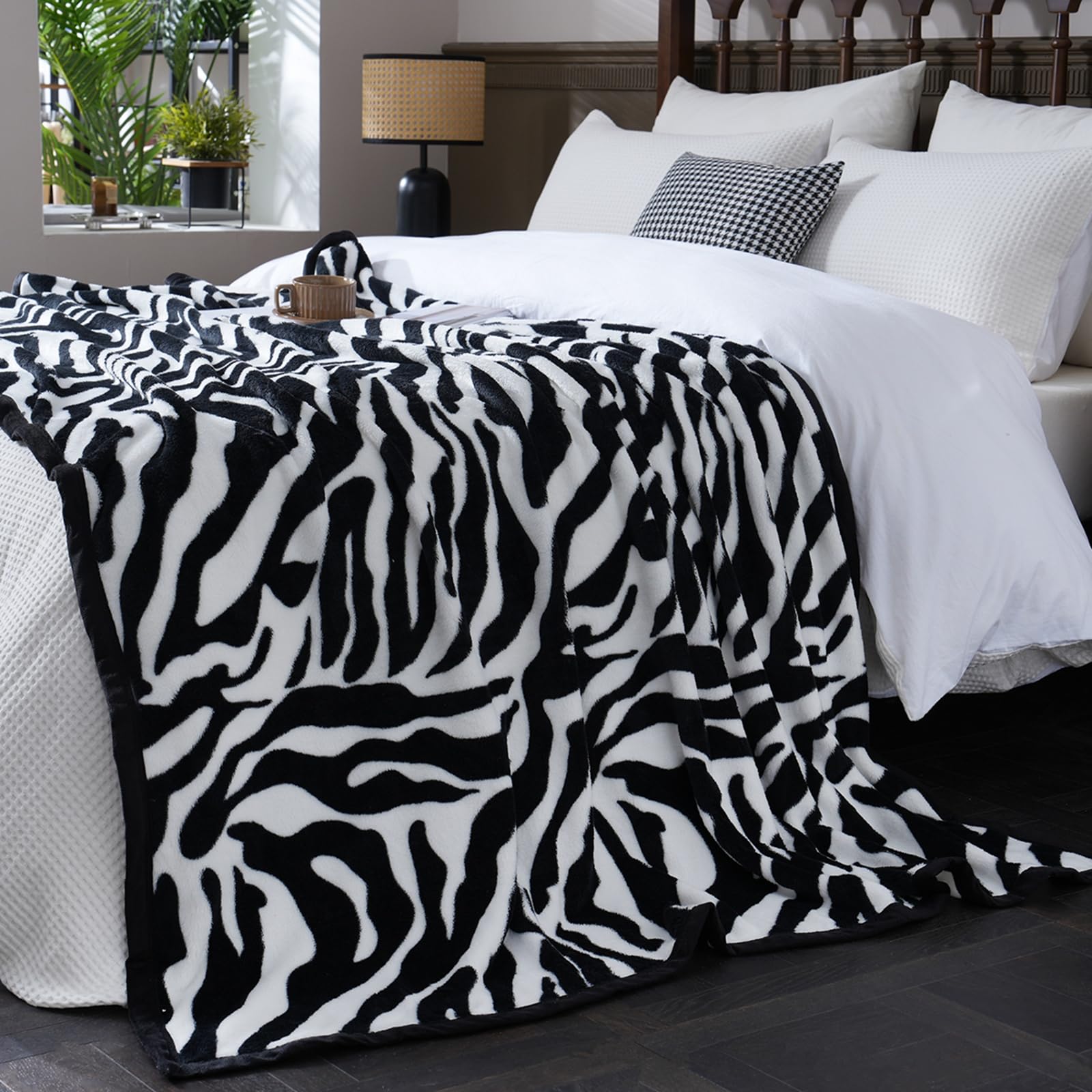 PU MEI Fuzzy Flannel Throw Blanket for Sofa, Couch, Bed, Black and White Zebra Print Blanket Animal - Lightweight Double Sided Cozy Super Soft Blankets, 50" x 60" inches