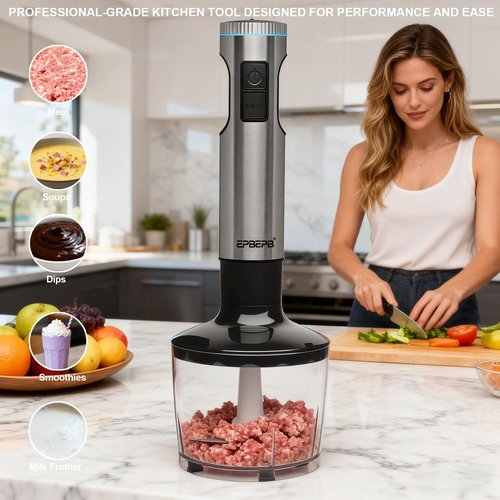 Handheld Immersion Blender Bundle, 1000W Powerful 11-in-1 Set for Smoothies,Orange Juicer,Minced meat,Milk frother,Egg Beater, Dough Hook, Vegetable Chopper, Potato Masher