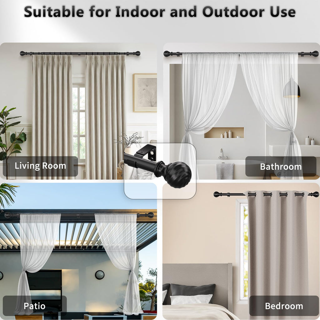 Curtain Rod for Sliding Glass Door, 34-93 Inch Adjustable 1 Inch Heavy Duty Drapery Rod, Window Treatment Rod for Bedroom, Living Room and Indoor Outdoor Use, Matte Black