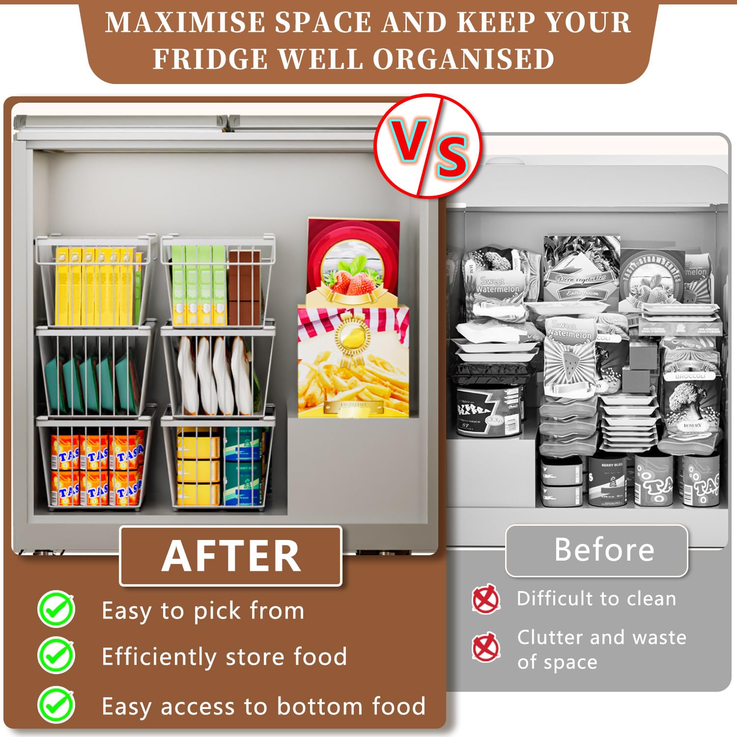 ANJUBAN Enhanced Leak-Proof Bottom - Freezer Organizer Bins ，4 Pack Stackable Deep Freezer Organizer Bins for 7 Cu.FT Small Chest Freezer，organization and storage，pantry organizers（white）