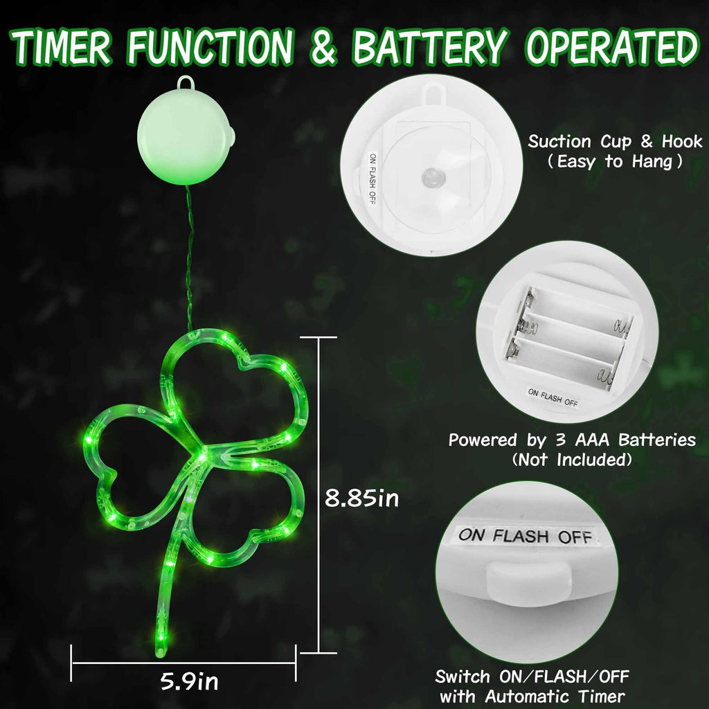 [Timer] 3 Pack St Patricks Day Decorations Shamrocks Window Lights Battery Operated, Green St. Patrick's Day Lights Saint Patricks Day Decor Window Silhouette Lights for Home Party Door Indoor Outdoor