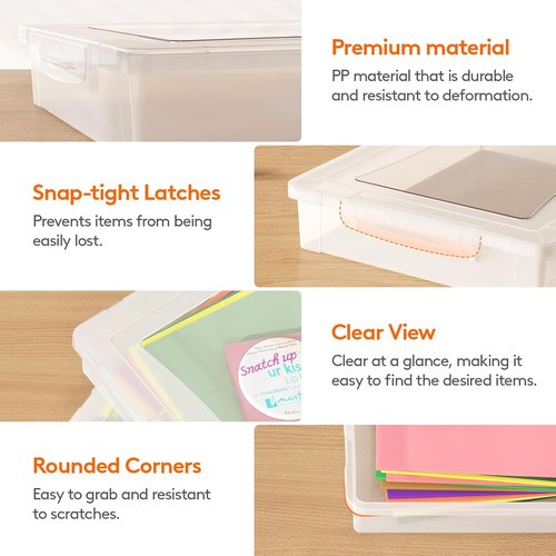 Lifewit Paper Organizer Storage - Multi-Purpose Plastic File Box with Latching Lids | 32 x 23 cm Clear