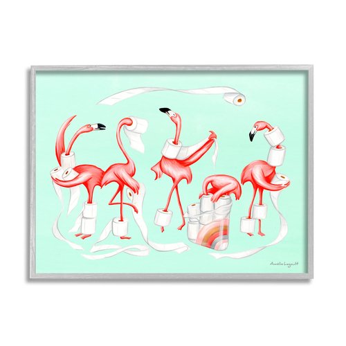 Stupell Industries Silly Flamingos Toilet Paper Rolls Bathroom Illustration, Design by Amelie Legault