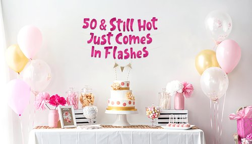 Pre-Strung 50th Birthday Pink Glitter Banner - 50th Birthday Decorations for Men and Women - Birthday Party Supplies and Gifts