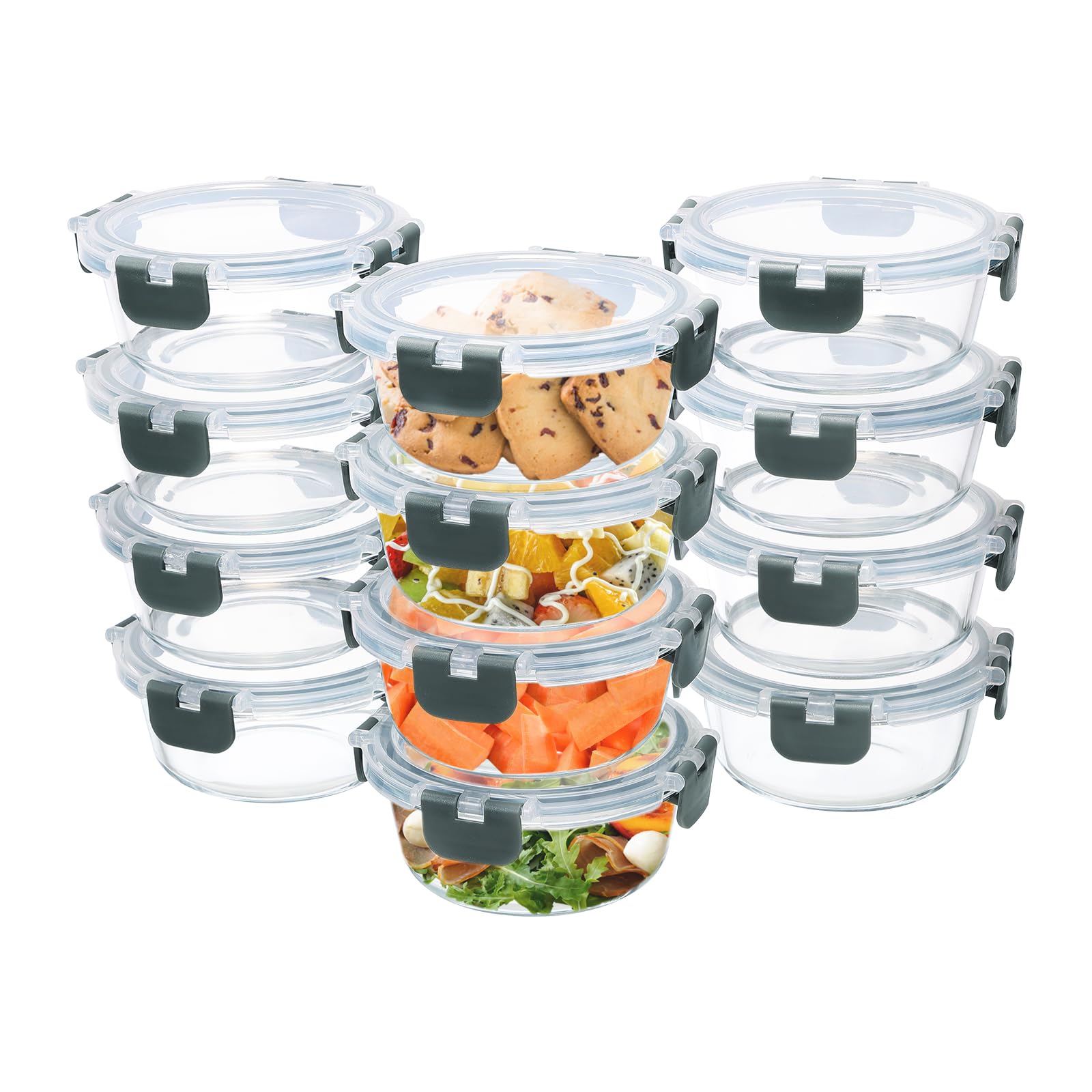 GULFLIN 12 Pack Small Glass Food Storage Containers with Lids Airtight, 13oz Leak-Proof Meal Prep Containers Set, Freezer to Microwave Safe, Dishwasher Safe