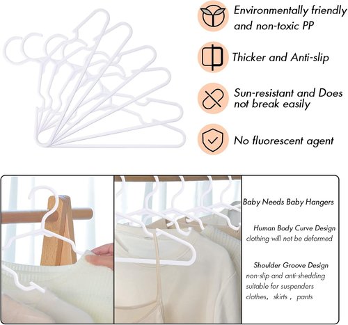 Kids Hangers 100 Pack by [Brand Name] - Durable Non-Slip Plastic Hangers for Baby & Toddler Clothes, 11.6 Inch