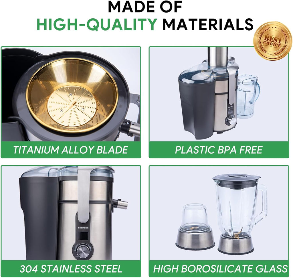 Skiennix Juicer Machine - 3-in-1 Blender & Grinder Combo with 1300W Power | 5 Speeds, LCD Screen, Easy to Clean