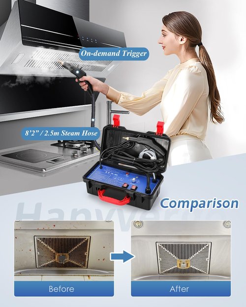 High Pressure Steam Cleaner - 1700W Heavy Duty Portable Steamer for Grout, Tile & Auto Cleaning