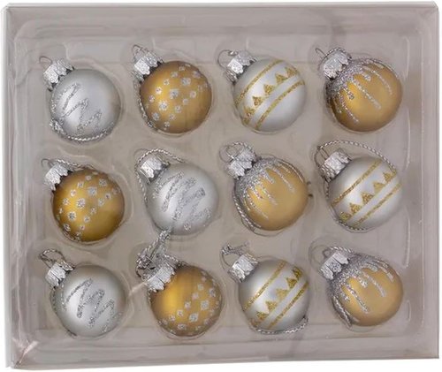 Kurt Adler 25mm Glass Deco Balls Set - 12 Gold & Silver Ornaments for Holiday Decor