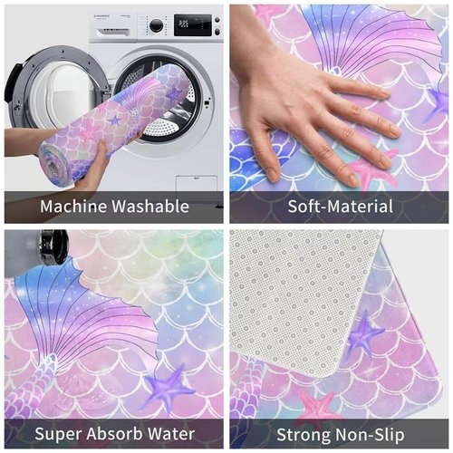 Pink Mermaid Bathroom Rug Decor for Girls,Cute Funny Ocean Mermaid Scales Tail Bath Mats for Kids Princess, Non Slip Soft Flannel Entryway Door Mat for Living Room Bedroom Kitchen Home 16x24 - Small
