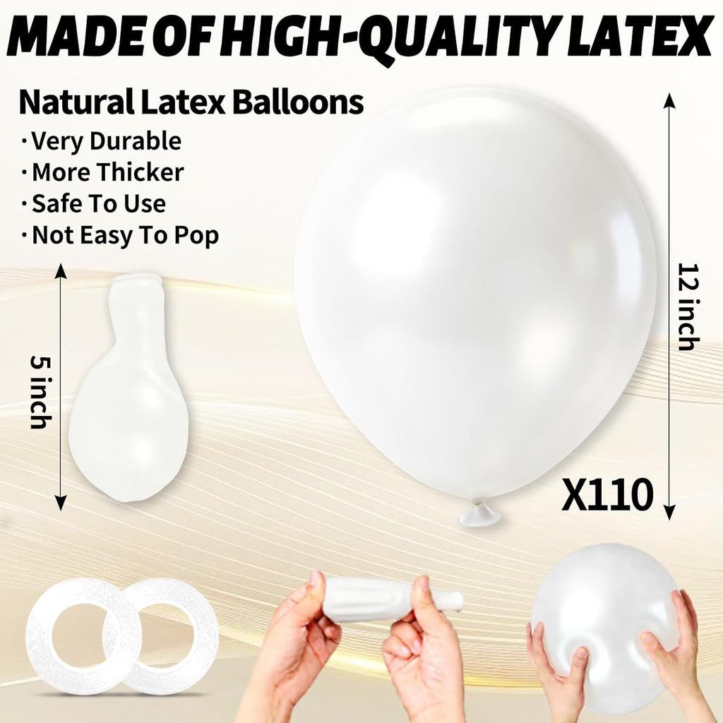 Pearl White Latex Balloons by [Brand Name] - 110pcs 12-Inch for Birthday Parties, Baby Showers & Weddings