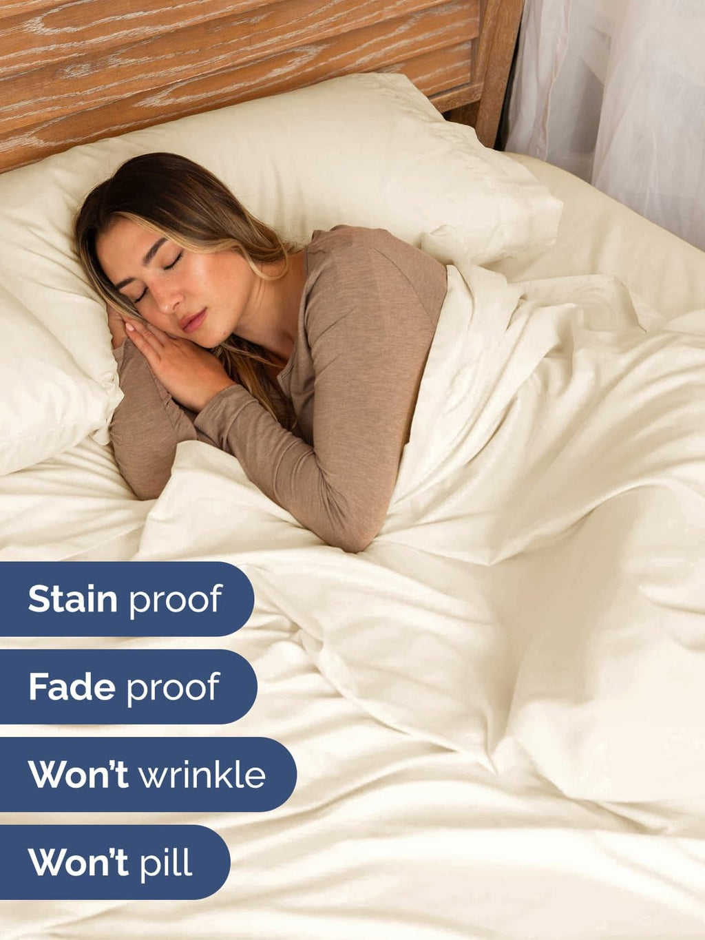 Skiennix Extra Deep Cal King Sheet Set - 6 Piece Breathable Cooling Bedding - Soft, Wrinkle-Free Off White