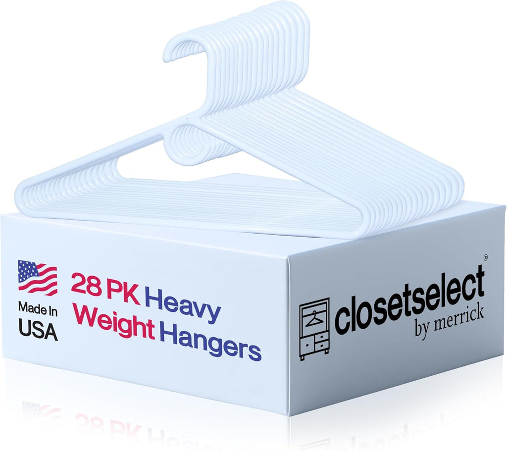 Ultra Heavy Duty Plastic Hangers - Strong White Hangers for Jackets, Pants & Shirts | 28 Pack Made in USA