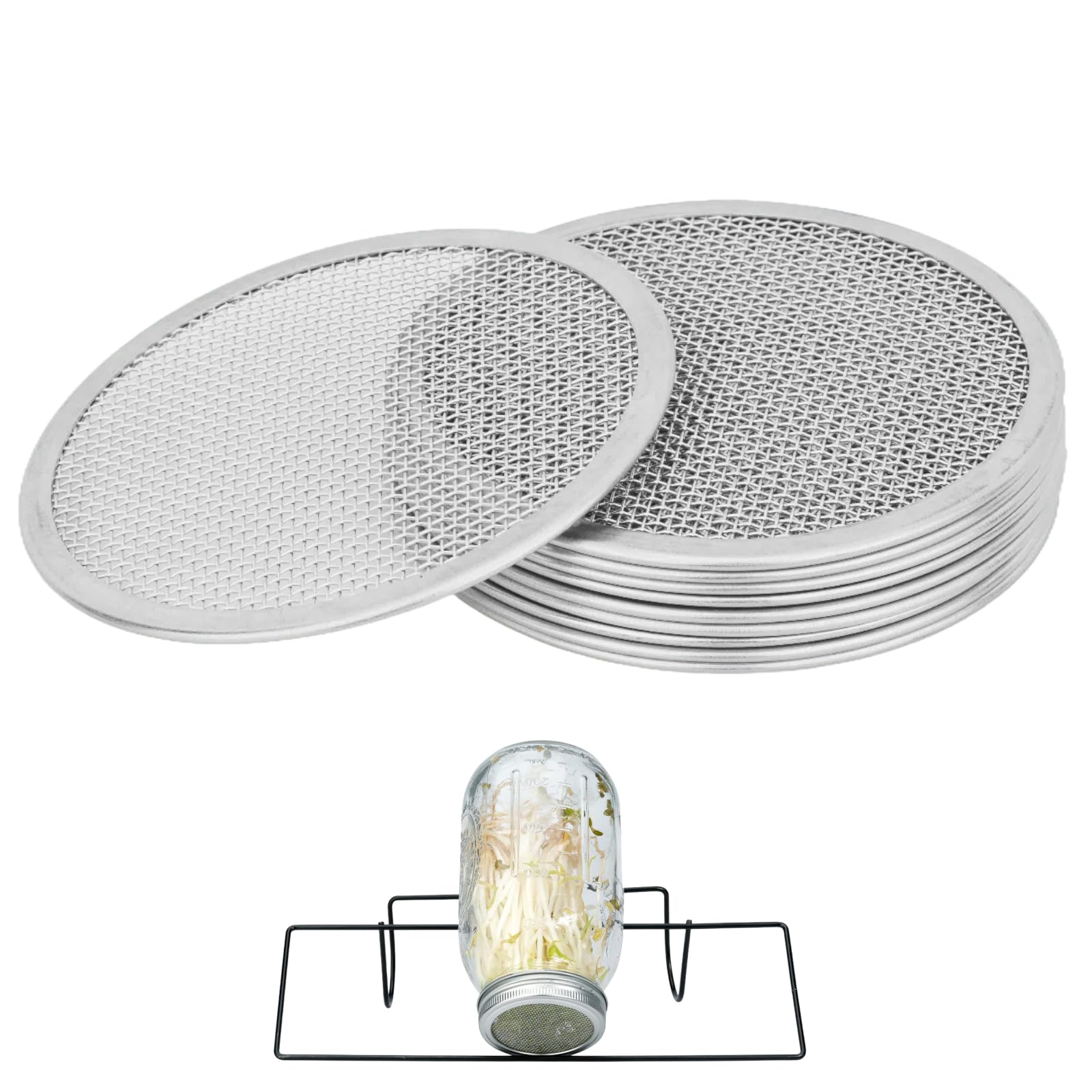 QSYZAIL 10 Pcs Sprouting Lids for Mason Jar 2.75 Inch Regular Mouth 304 Stainless Steel Screen Filter Strainer Lid