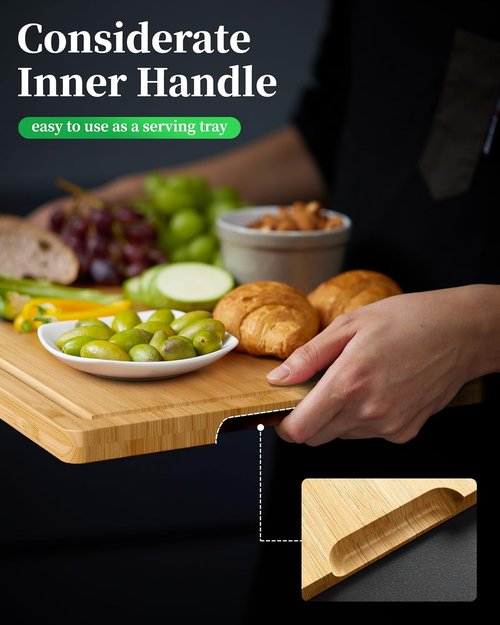 Kitsure Bamboo Cutting Board - Large Wooden Kitchen Board with Deep Juice Grooves | Multi-Sizes Available