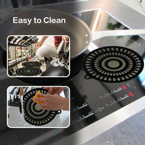 9.5 Inch Thermochromic Silicone Induction Cooktop Protect Mat,2Pcs Induction Cooktop Protective Cover,Non-Slip Pads to Prevent Pots and Pans from Sliding While Cooking