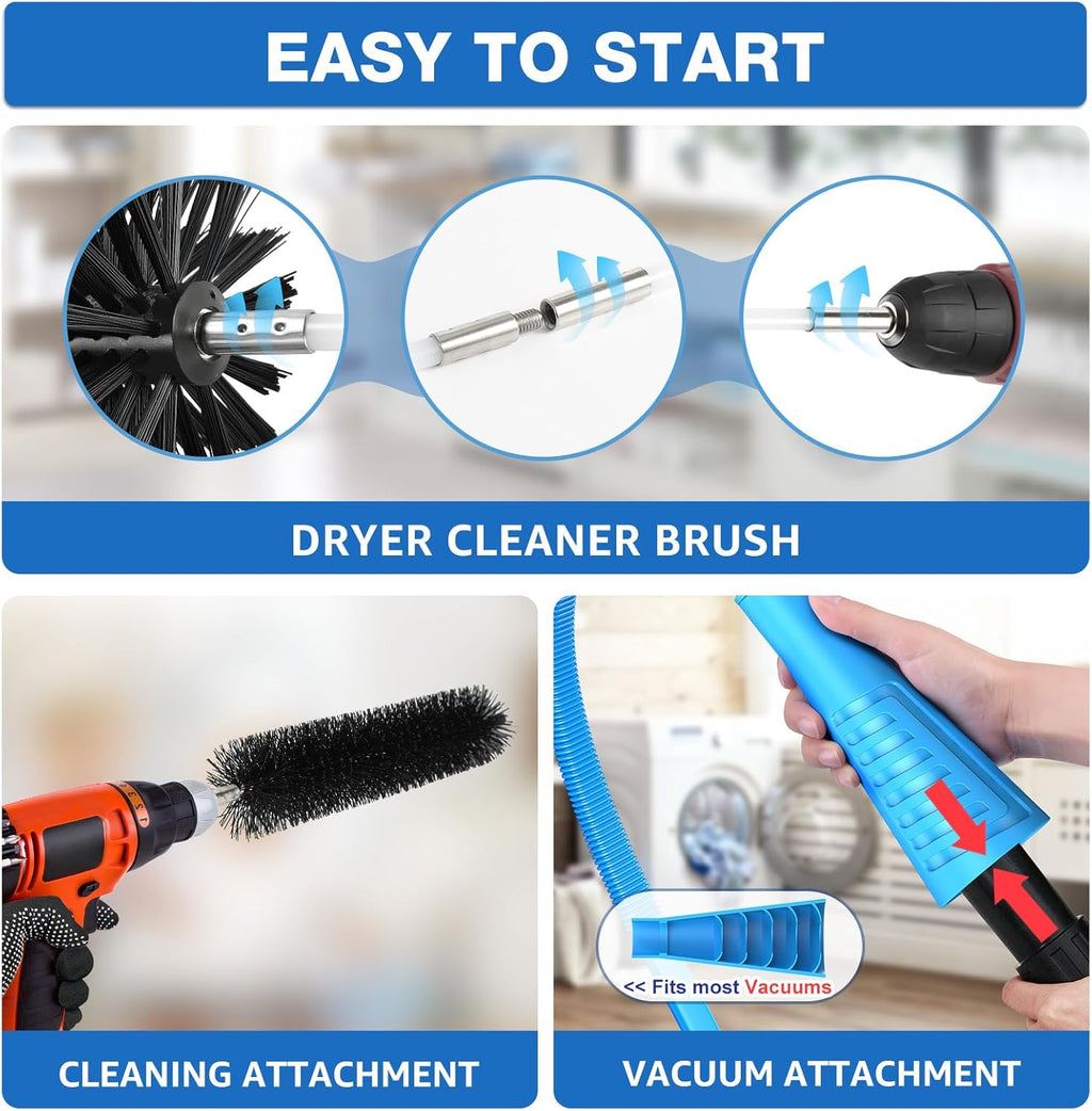 PetOde 40-Feet Dryer Vent Cleaner Kit - 22-Piece Lint Removal Tools with Flexible Brush & Attachments