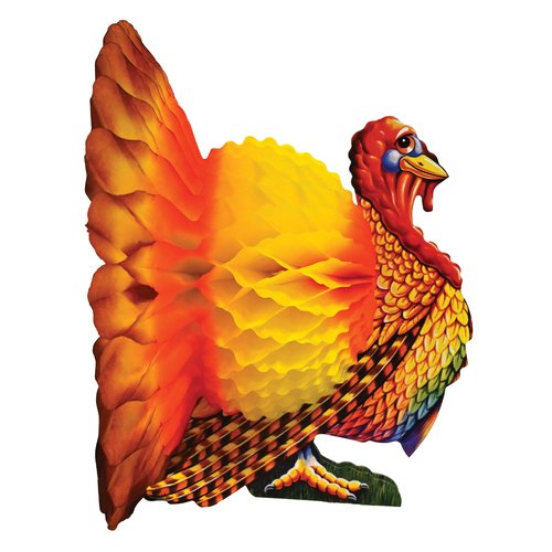 Beistle Tissue and Paper Turkey Centerpiece for Thanksgiving Decorations-Autumn Fall Harvest Home Décor, 12", Brown/Red/Orange/Yellow