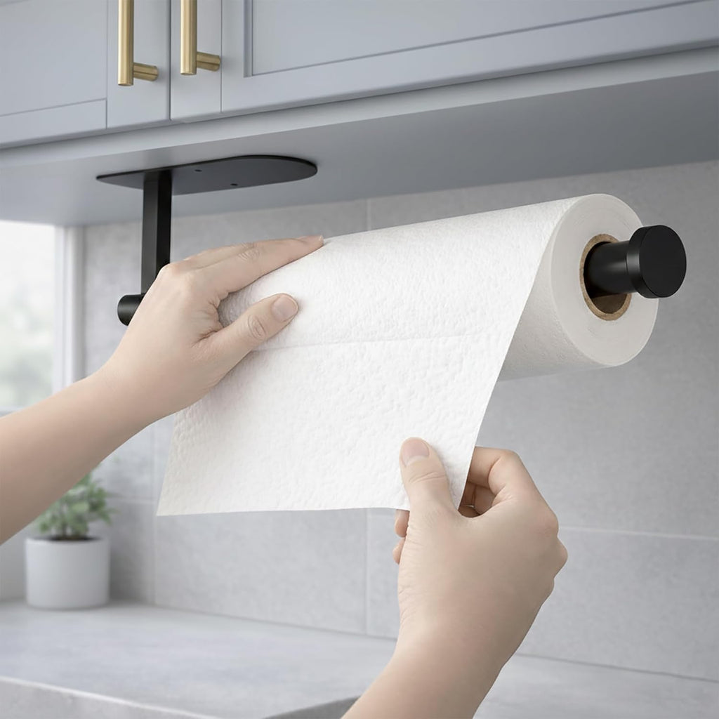 Skiennix Paper Towel Holder - Self-Adhesive or Screw Mount | Durable Black SUS304 Stainless Steel for Kitchen & Bathroom