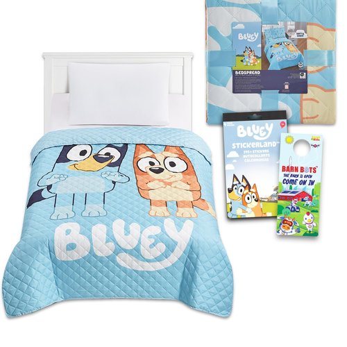 Bluey Twin Bedding Set - Quilted Bedspread Plus Stickers, Perfect for Boys & Girls