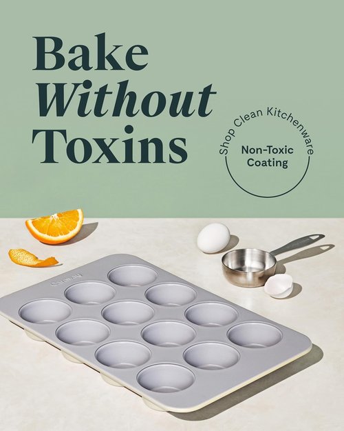 Caraway Non-Stick Ceramic Muffin Pan - 12-Cup Design with Naturally Slick Coating - Non-Toxic & PTFE Free - Ideal for Cupcakes & Muffins - Gray