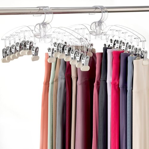 Imncya Legging Hanger - 2 Pack Plastic Yoga Pants Organizer with 14 Clips | Space-Saving Closet Storage (Large Clear)