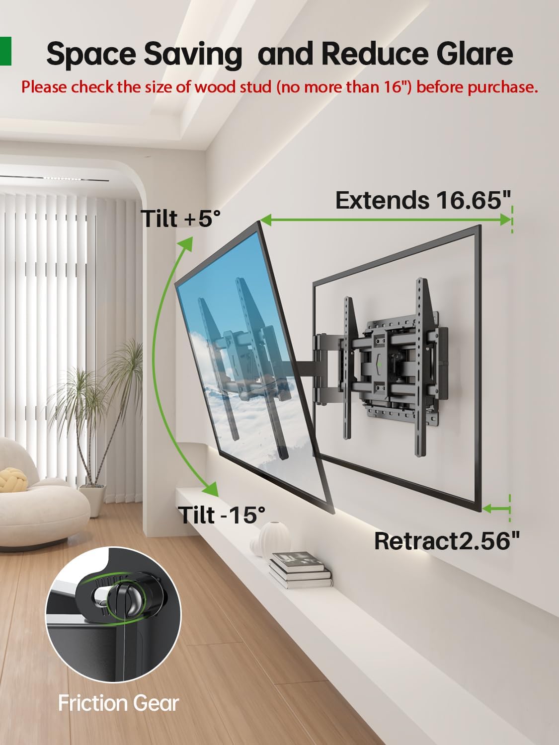 USX Mount Full Motion TV Wall Mount - Dual Swivel Articulating Tilt for 42-90 Inch TVs | VESA 600x400mm, Holds Up to 132lbs