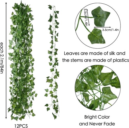 Freyalife Fake Vines - Aesthetic Artificial Ivy Leaves for Room Decor | 12 Pack, 84 Feet Greenery Garlands