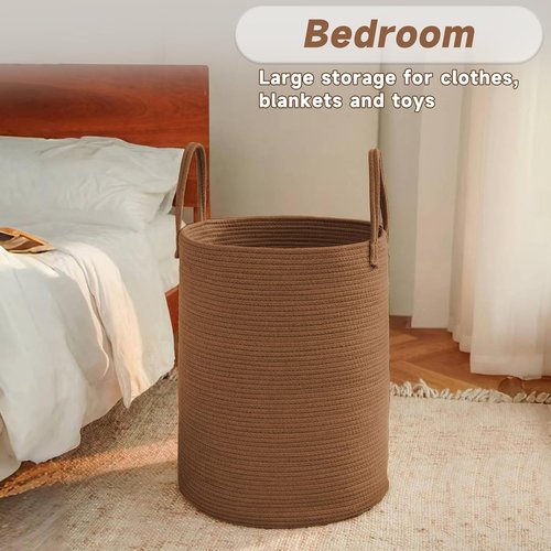 JMvicyroam Large Woven Laundry Basket - 60L Cotton Rope Storage Bin for Blankets, Toys & Clothes | Golden Jute