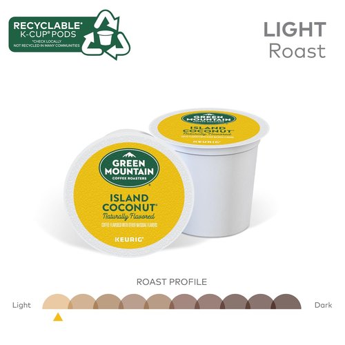 Green Mountain Coffee Roasters Island Coconut K-Cup Pods - Light Roast Coffee, 96 Count (4 Packs of 24)