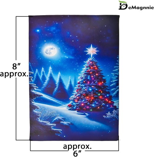 DEMAGNNIE Fiber Optic Christmas Tree Canvas Painting - LED Winter Scene Art for Tabletop or Wall Decor, 8"x6" Framed