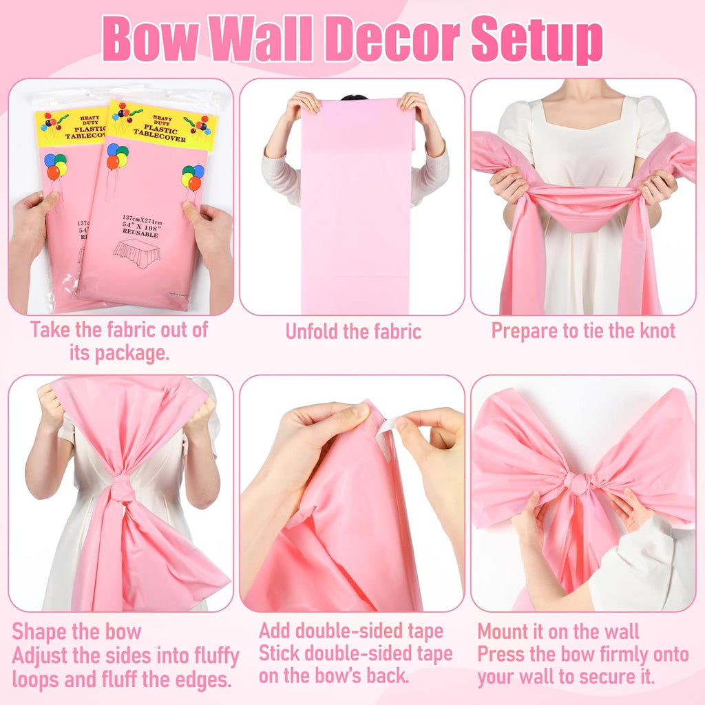 Pink Bow Birthday Decorations Set - 4 DIY Giant Wall Bows & 100 Link Balloons for Parties