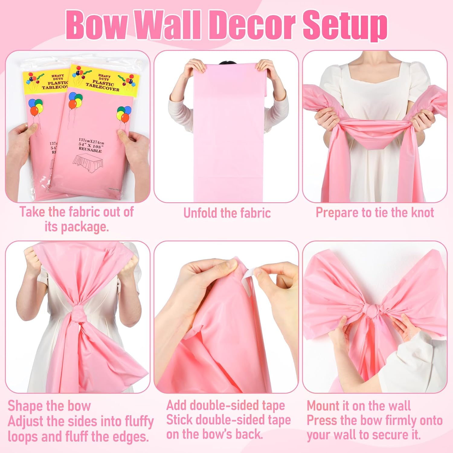 Pink Bow Birthday Decorations Set - 4 DIY Giant Wall Bows & 100 Link Balloons for Parties