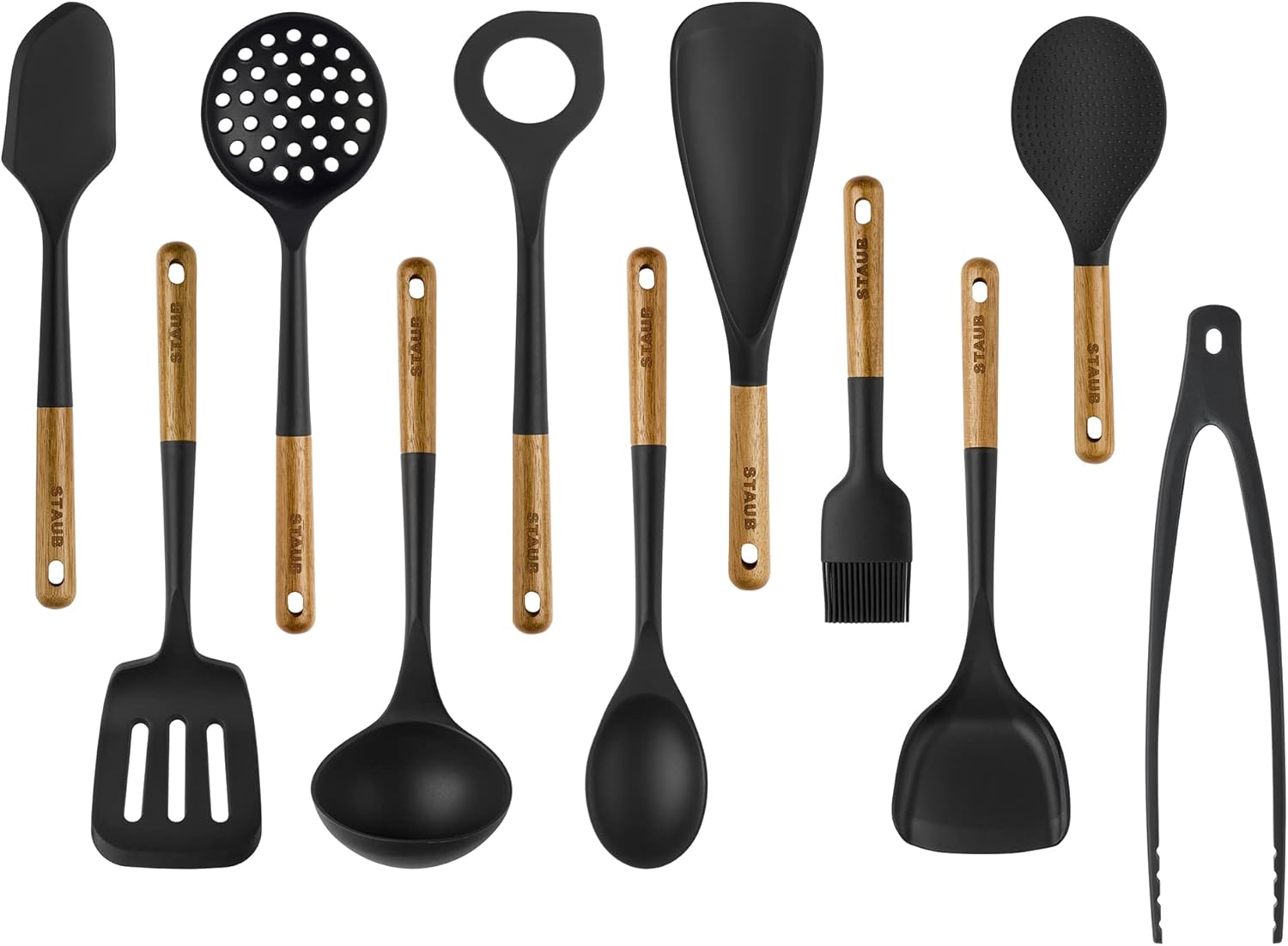 STAUB 11-Pc Cooking Utensil Set - Silicone with Wood Handle for Durable Kitchen Use