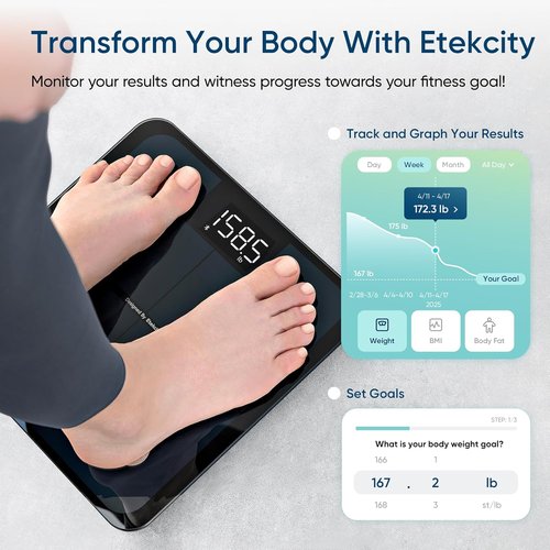Etekcity Smart Scale - Accurate Bluetooth Body Weight Scale with BMI, Body Fat & Muscle Mass | Tempered Glass Design