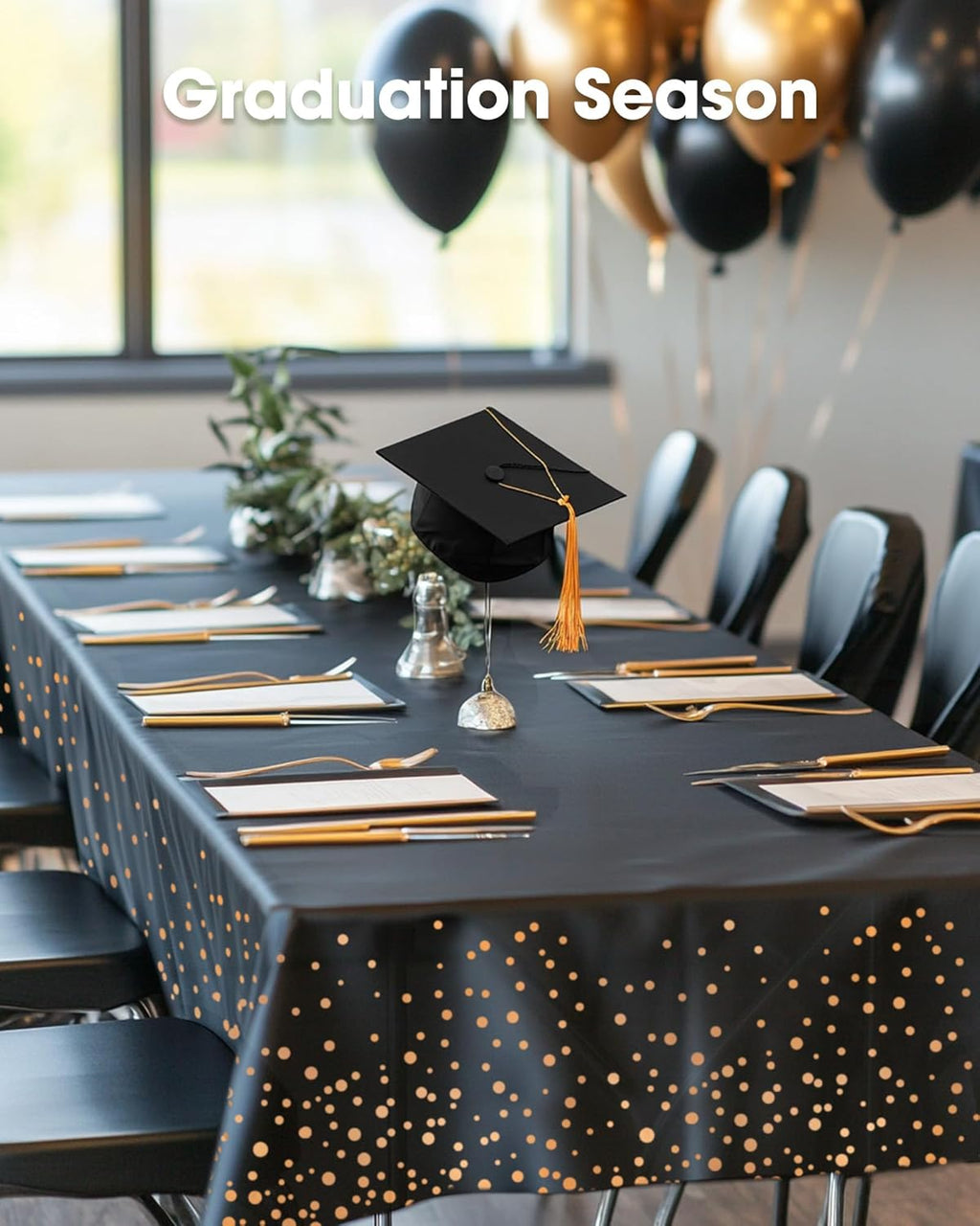 Pureegg Disposable Plastic Tablecloths - Sturdy Leakproof Rectangle Covers | 54 x 108 Inch | Black & Rose Gold - Perfect for Graduation 2026