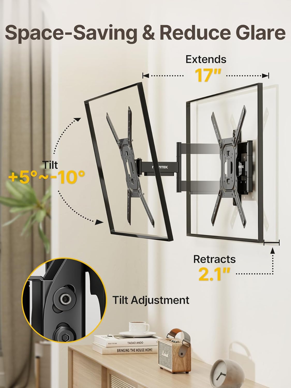 monTEK Full Motion TV Wall Mount - Swivel & Tilt Bracket for 23-65 Inch TVs | Max VESA 400x400mm, 77 lbs Capacity