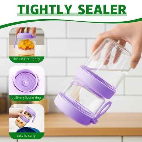 LKTKJDS On the Go Yogurt Parfait Snack Cup 26 oz with Spoon & Lid, 100% Leak Proof Granola Holder for To Go Breakfast Cereal Fruit Overnight Oats Container Reusable, Travel Hiking Camping