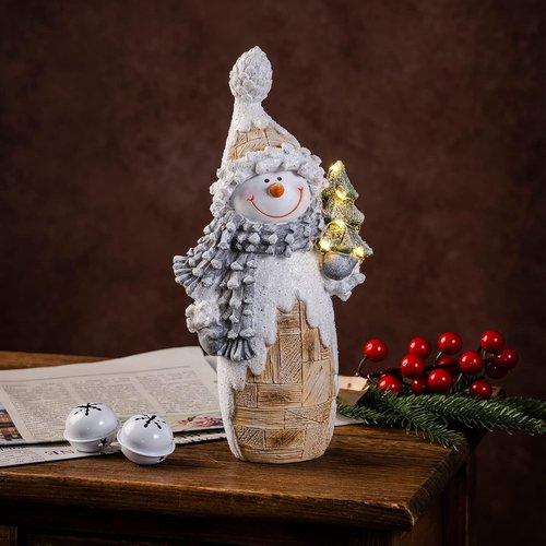 Galiyen Snowman Figurines - LED Light Christmas Ornaments | 9.4" Resin Statues for Tabletop Decor