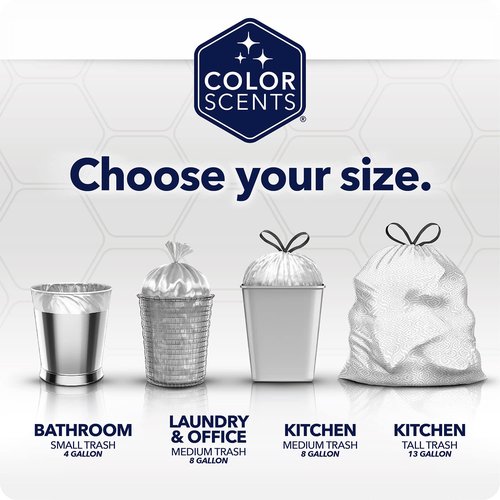 Color Scents Tall Kitchen Trash Bags - 13 Gallon, Drawstring, Lavender & Sage Scented | 100 Count