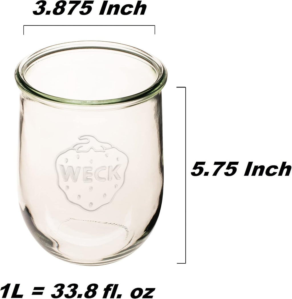 Weck Tulip Jar - Large 1 Liter Sourdough Starter Jar with Wide Mouth, Glass Lid & Rubber Seal
