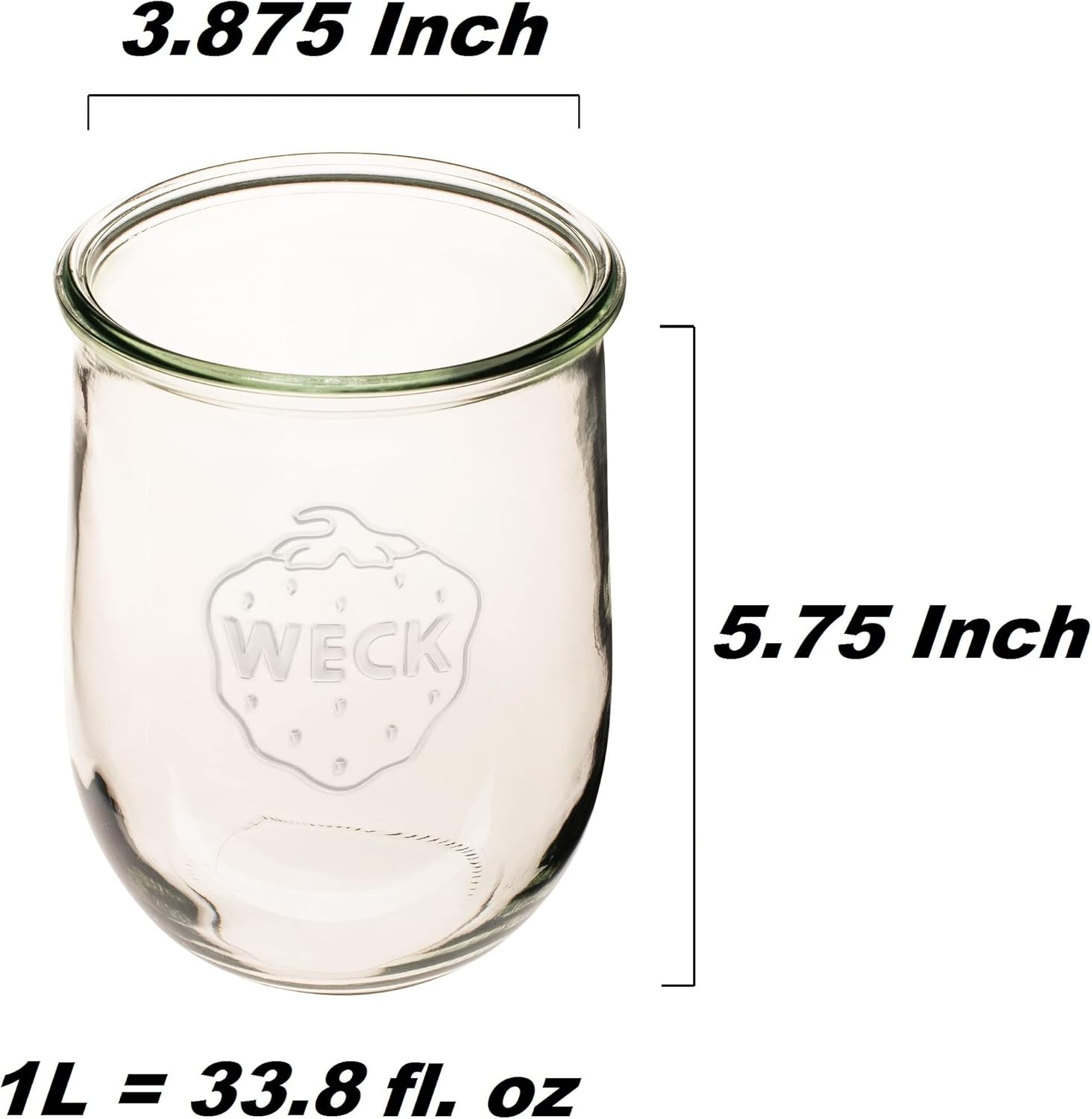 Weck Tulip Jar - Large 1 Liter Sourdough Starter Jar with Wide Mouth, Glass Lid & Rubber Seal