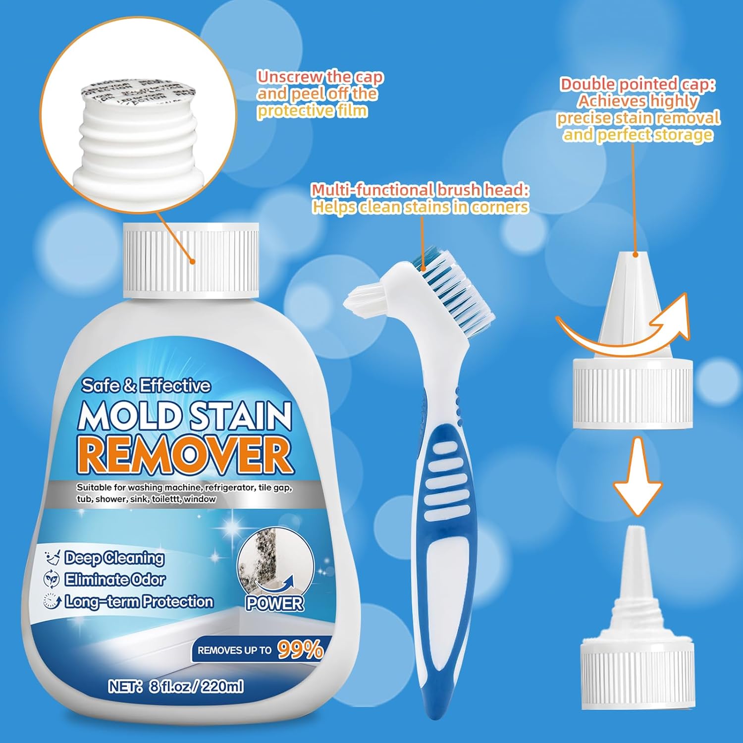 Regine Switzerland Home Mold Stain Remover Gel - No Scrub Cleaner for Washer Seals & Bathroom Grout