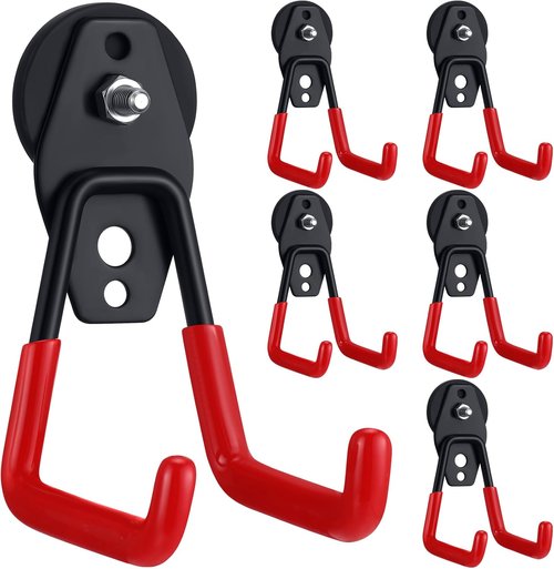 Landhoow Heavy Duty Magnetic Hooks - 6 Pcs Large Storage Utility Hangers with Anti-Slip Rubber Coating | Red