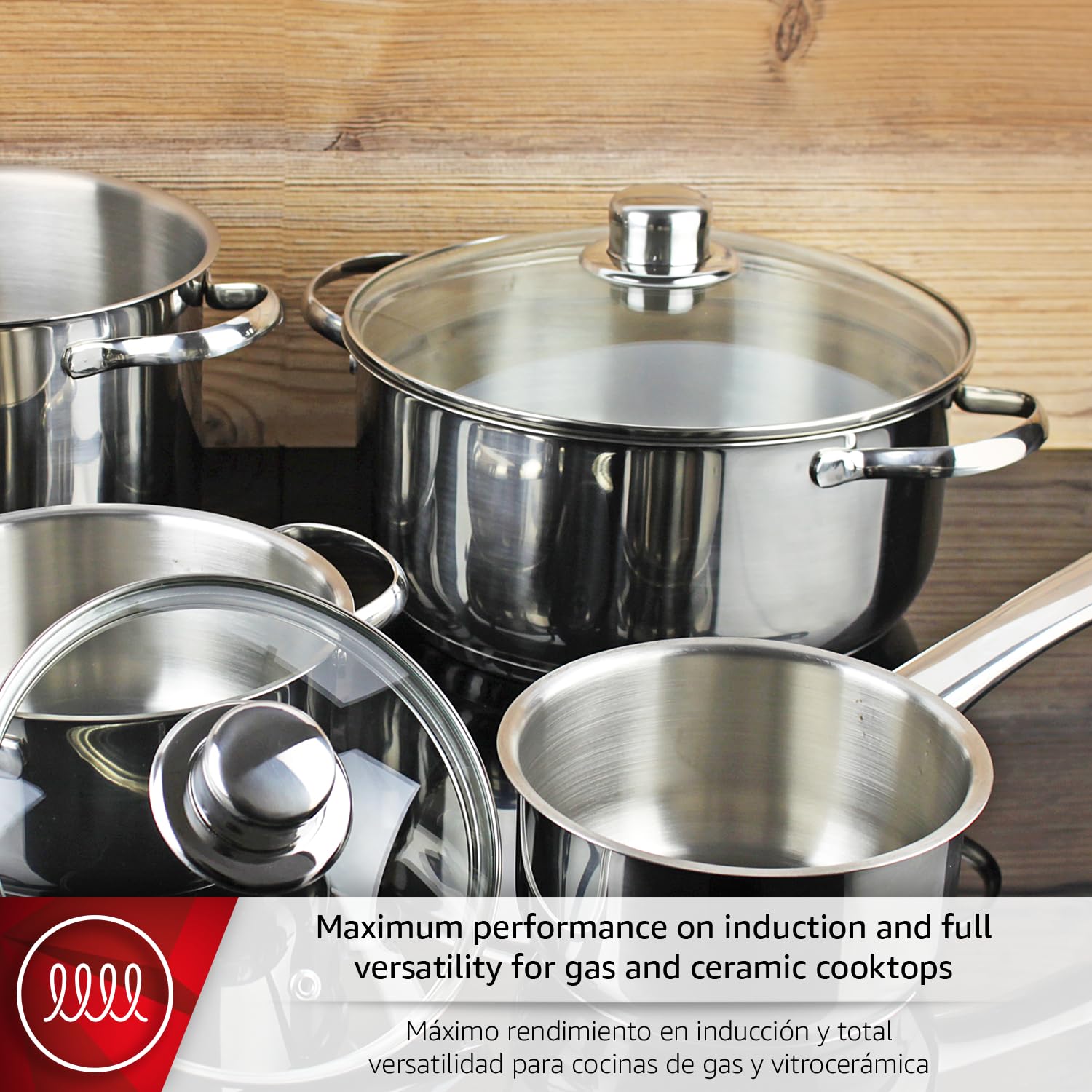 MAGEFESA Dux 7-Piece Stainless Steel Cookware Set, crafted from 18/10 stainless steel, suitable for all stovetop types, effortless clean, dishwasher safe