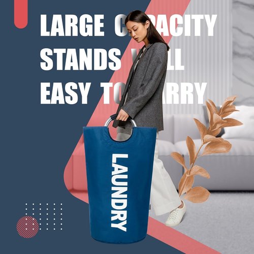 Caroeas 125L Laundry Basket - Large Collapsible Hamper with Padded Handles | Navy Blue