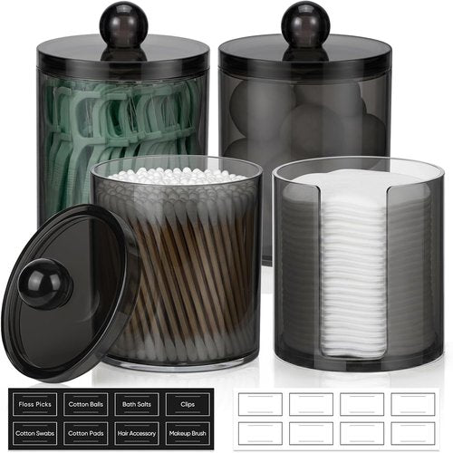 **Skiennix Acrylic Qtip Holder Dispenser - Clear Plastic Apothecary Jar Set for Cotton Swabs & Makeup Storage**