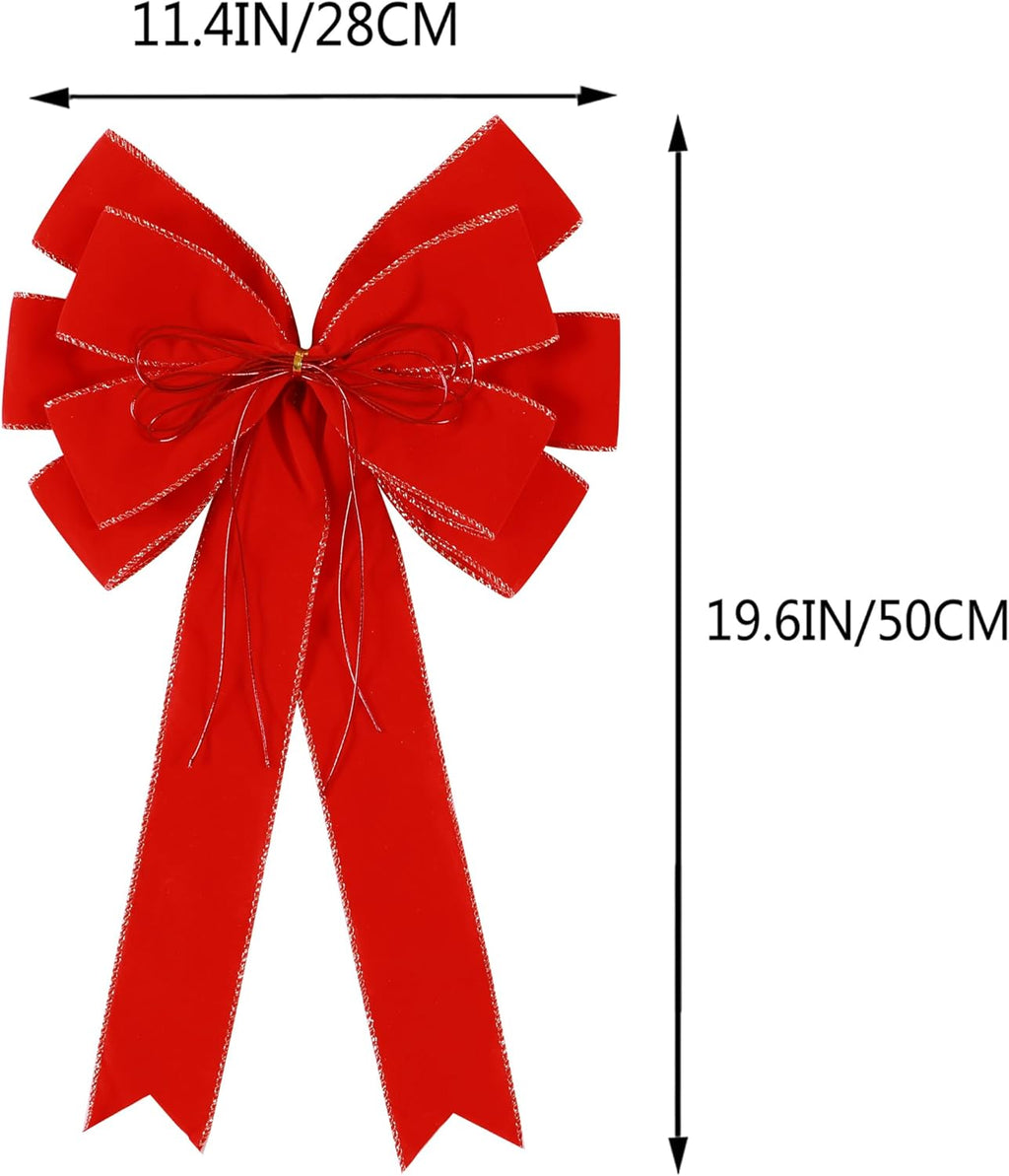 Regine Switzerland 2 Pack Red Christmas Bows - 12”x20” Large Velvet Wreath Bows with Glitter Gold Edge for Holiday Decor